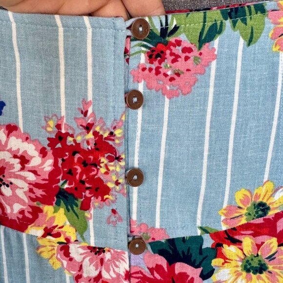 Anthropologie Maeve Linen Blend Stripe Floral Claudette Midi Skirt Size Size 14 - Picture 5 of 14